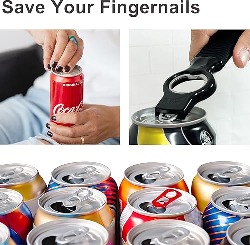 Miniatura 4 de Paquete de 2 abridores de latas de soda y abrebotellas de cerveza con mango de silicona de buen agarre, abridor de pestañas para uñas largas,