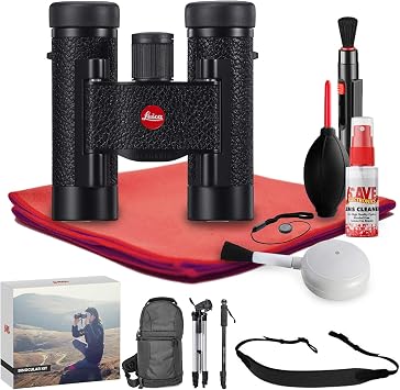 Leica 8x20 Ultravid Blackline Binocular Black with Black Leather - Exclusive Outdoors Binoculars Kit