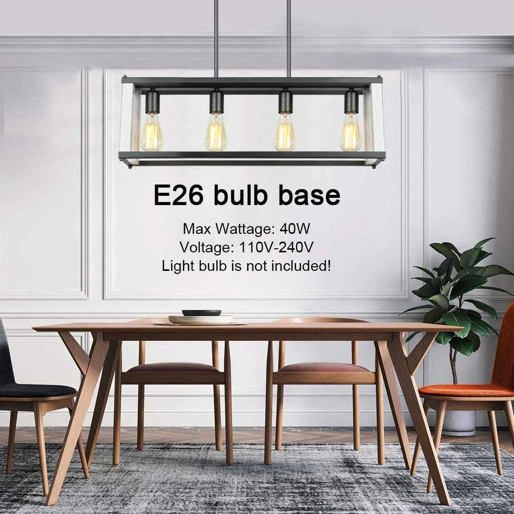 Tесh Dеаlѕ 🔥 Lampundit Farmhouse Chandeliers Rectangle 4 Light Dining Room Lighting Fixtures Hanging for Kitchen Island, Black & White Buу 1 gеt 1 🔥 Lampundit Farmhouse Chandeliers Rectangle 4 Light Dining Room Lighting Fixtures Hanging for Kitchen Island, Black & White