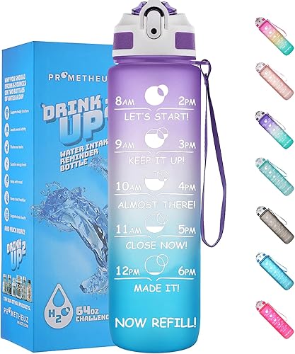 Botella de agua de 32 onzas con pajilla, botella de agua con frases motivadoras y marcador de tiempo, botellas de agua a prueba de fugas y libres de