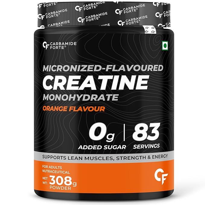 Carbamide Forte Creatine Mono hydrate Powder | Micronized Creatine Monohydrate 308g | Micronized Monohydrate Creatine Supplement for Lean Muscle, Strength & Energy - Orange - 83 Servings - 308g