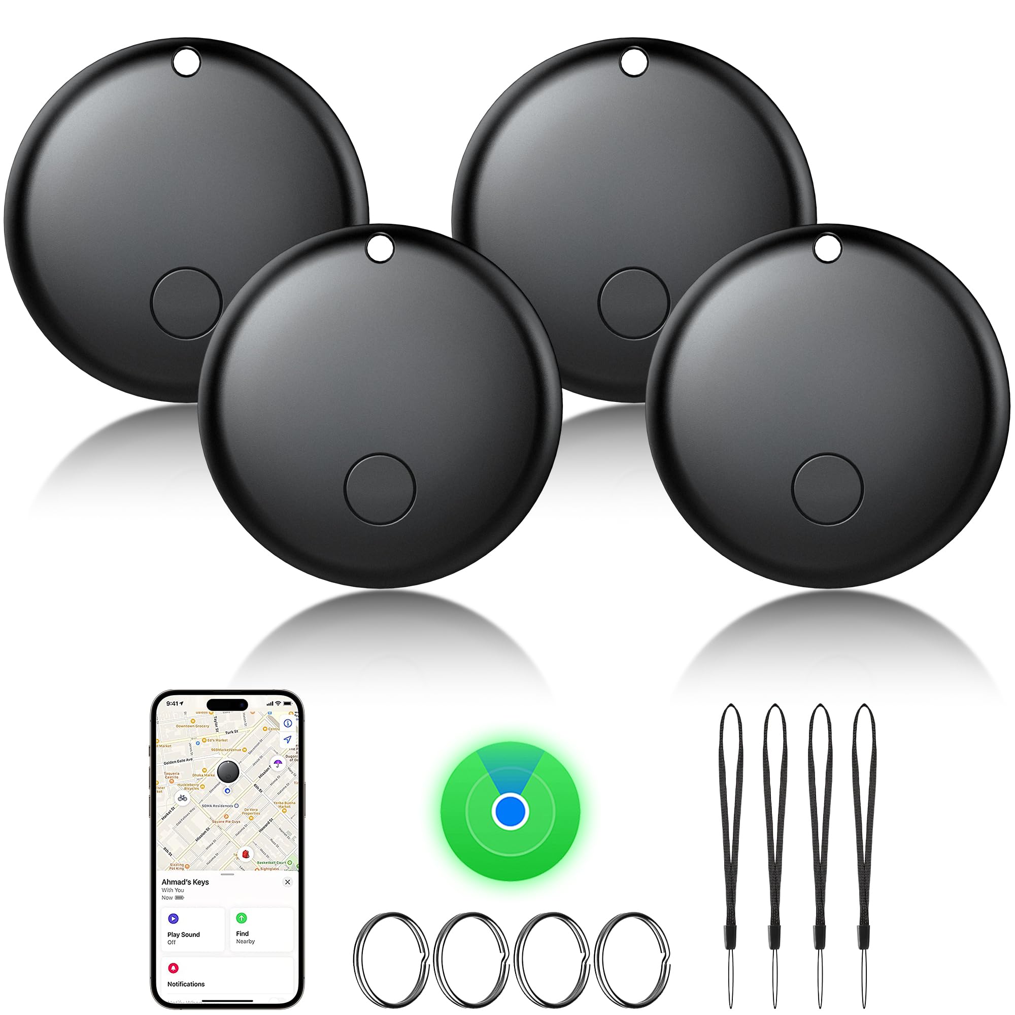 Air Tracker Tags-4 Pack Tracker Tag Work with Apple Find My (iOS 14.6 Above Only) Smart Tag Item Finders for Key, Luggage, Backpack,etc. (Black, 4 Pack) : Electronics