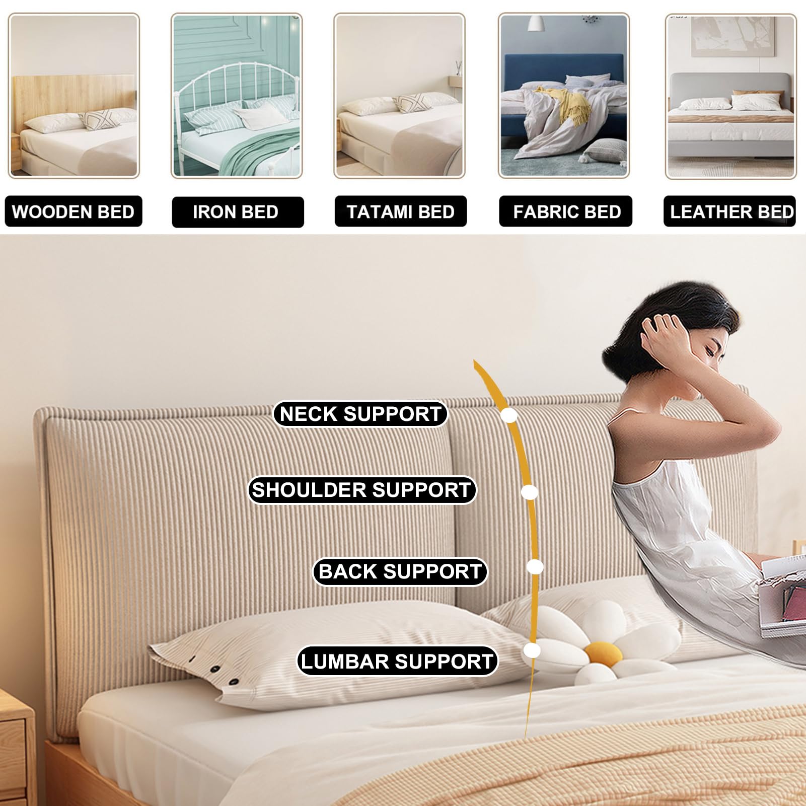 ヘッドボード Amazon｜カーキ,Straps/63x23x4In,コーデュロイヘッドボードクッション