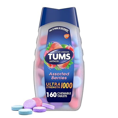 TUMS Ultra Strength Chewable Antacid Tablets for Heartburn Relief and Acid Indigestion Relief, Assorted Berries - 160 Count - Assorted Berries