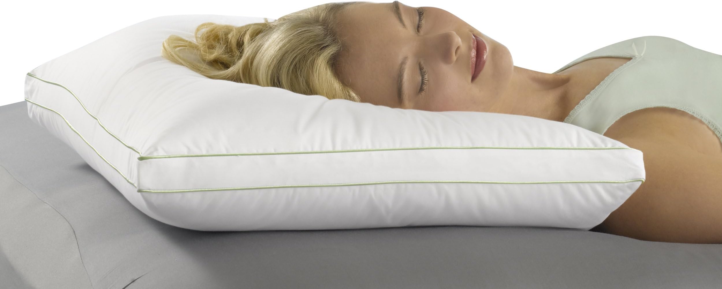 Spring Air 03297 Gusseted Pillow with 300 Thread Count Cotton Firm Density Grand Impression, King/19" x 35" x 1", White with Green Satin Cording