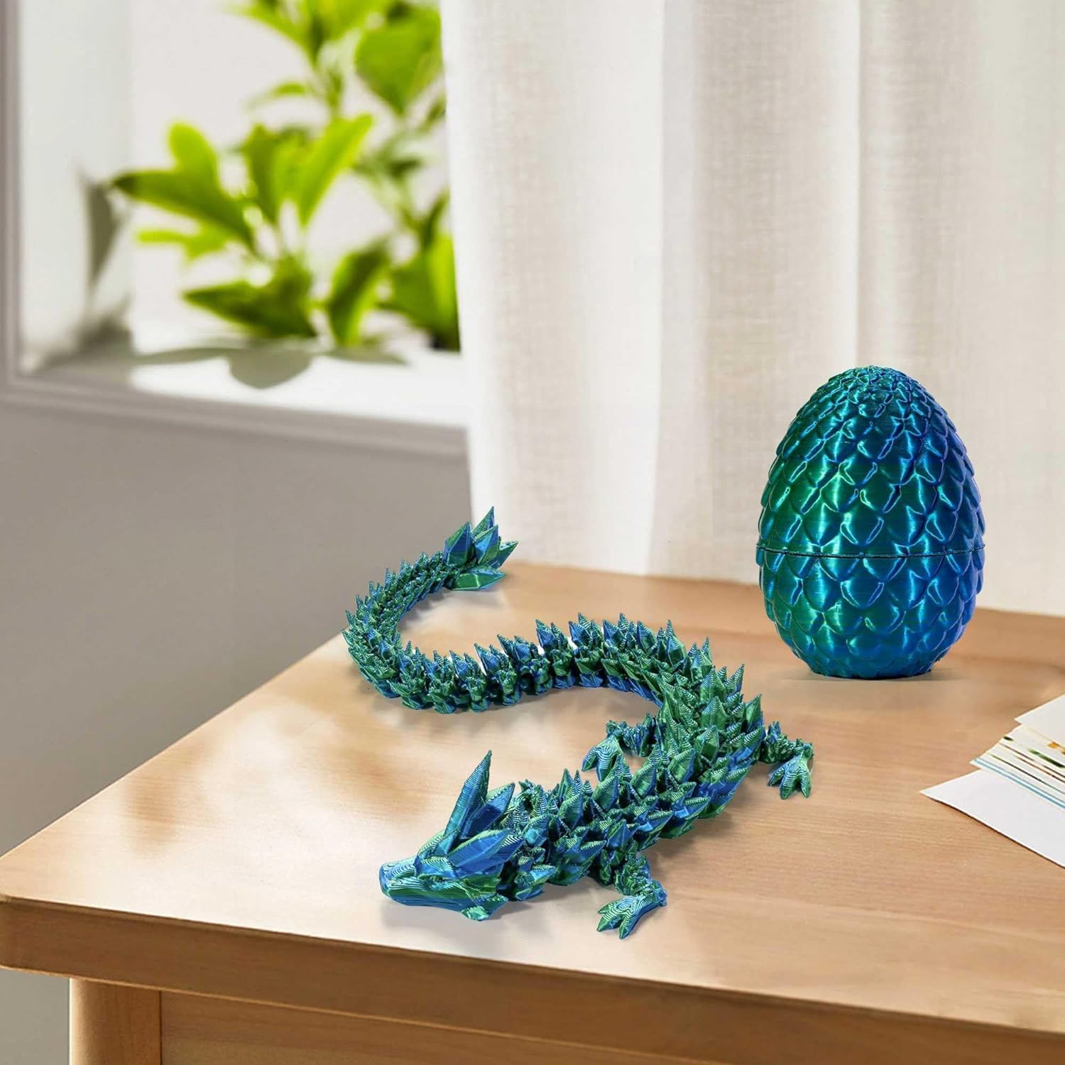 3D Printed Dragon Eggs with Dragon Inside – Fun Fidget Figurine Toys, Easter Basket Stuffers Surprise Mystery Crystal Printing Dragon Egg Adult Home Office Desk Decor Toy Gifts (Laser Blue&Green)