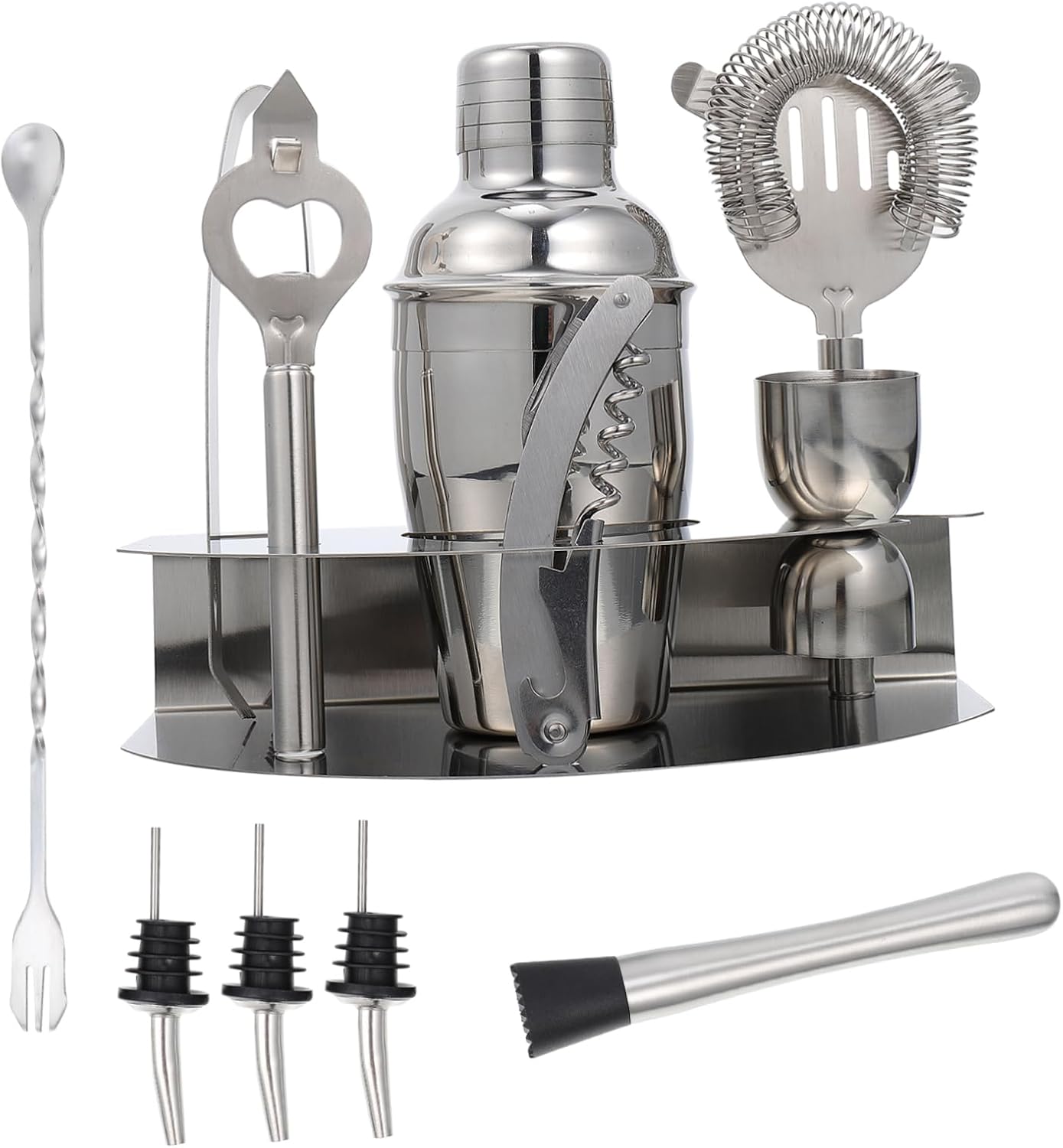 Cocktail Shaker Alcohol Martini Shaker Stainless Steel Barware Includes Storage Rack