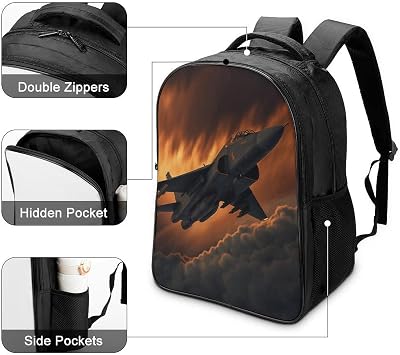A Fighter Jet Casual Backpack Lightweight Waterproof Laptop Backpack Hiking Travel Daypack for Men Women