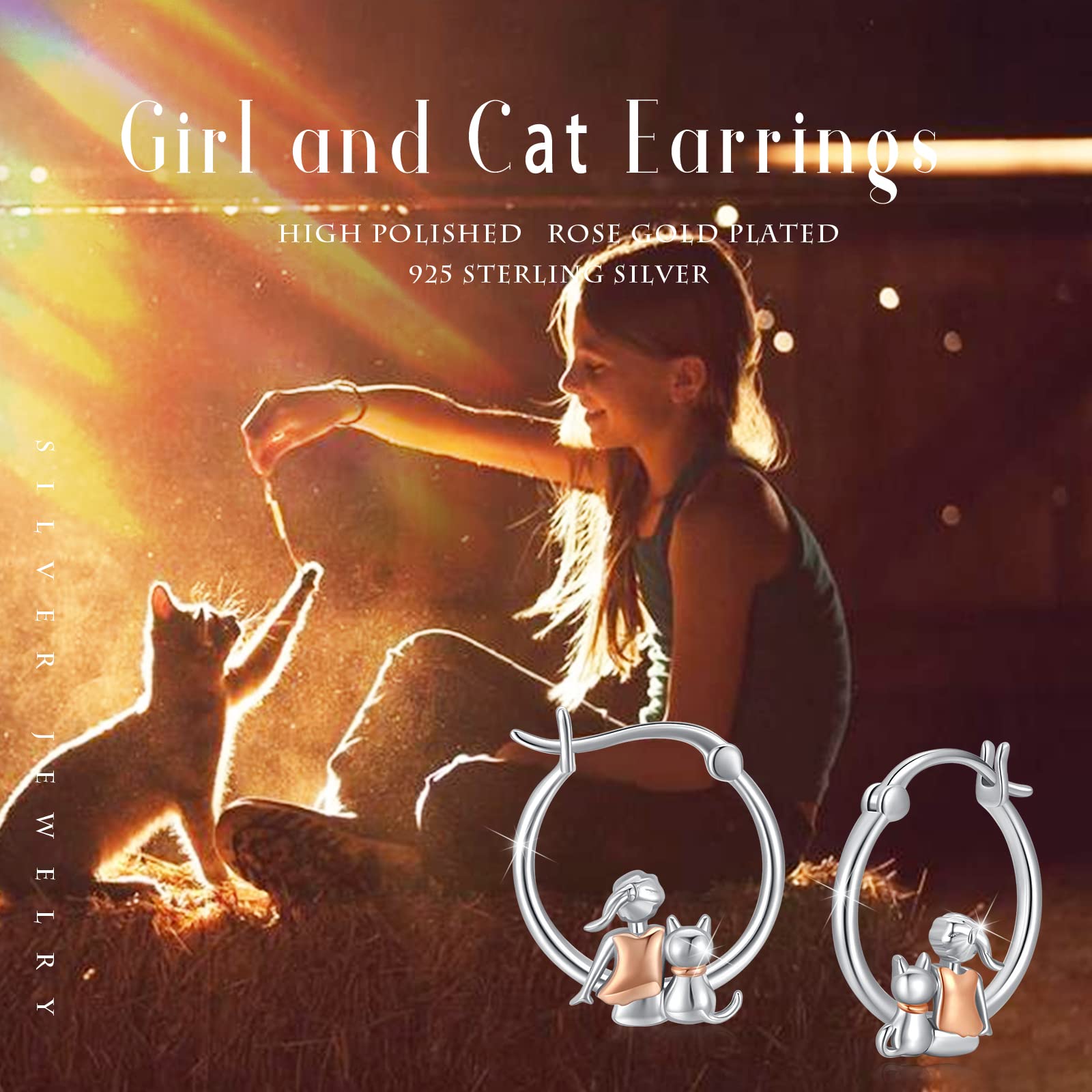 Katze Ohrringe Creolen Mädchen,925 Silber Mädchen und Katzen Ohrringe Kreolen Katzen Schmuck Tier Katze Geschenke Weihnachts für Frauen Kinder Damen Katzenliebhaber