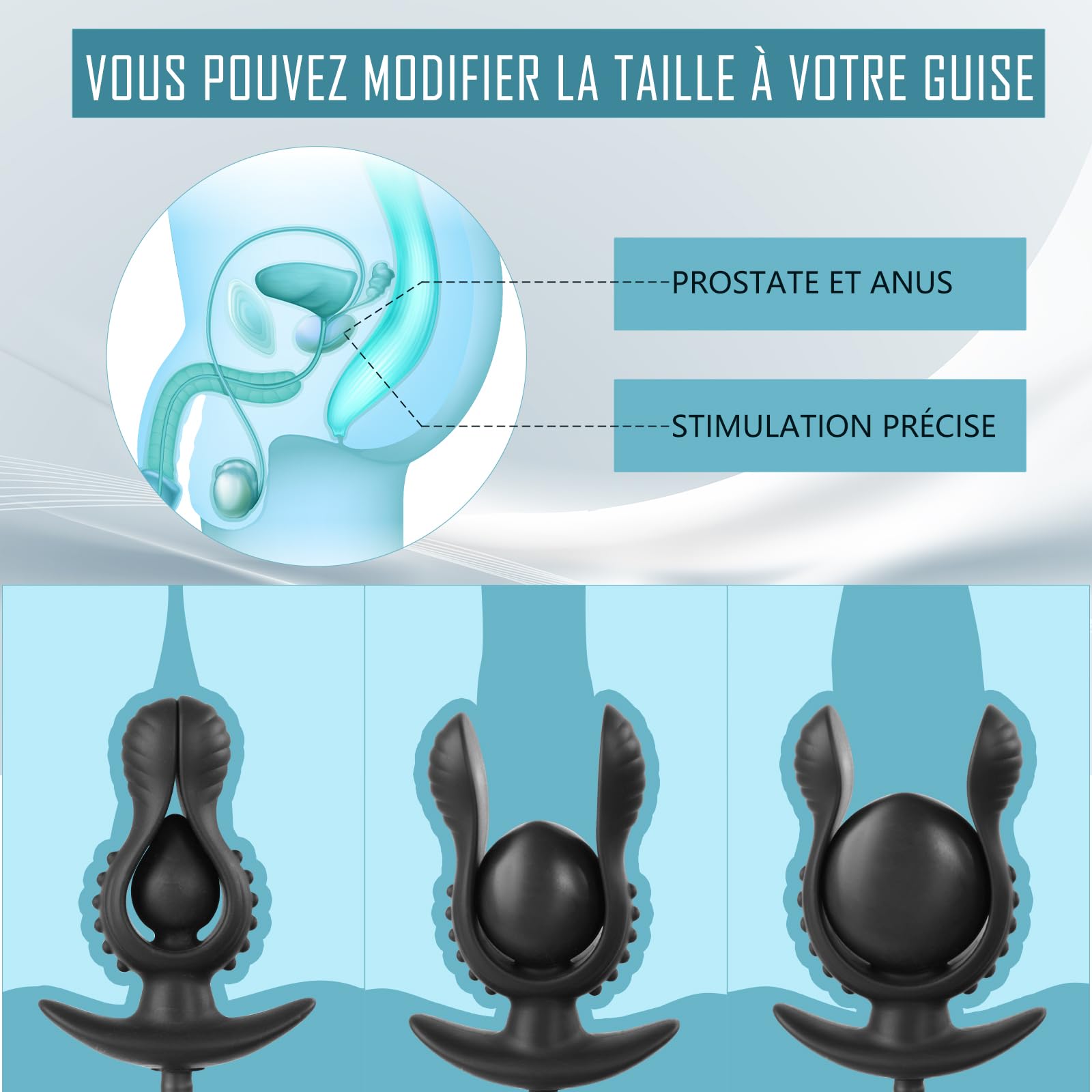 Plug Anal Gonflable en Silicone, Fleur avec Pompe Amovible – Grand Dilatateur Anal pour Stimulation de la Prostate, Sex Toy pour Hommes et Femmes