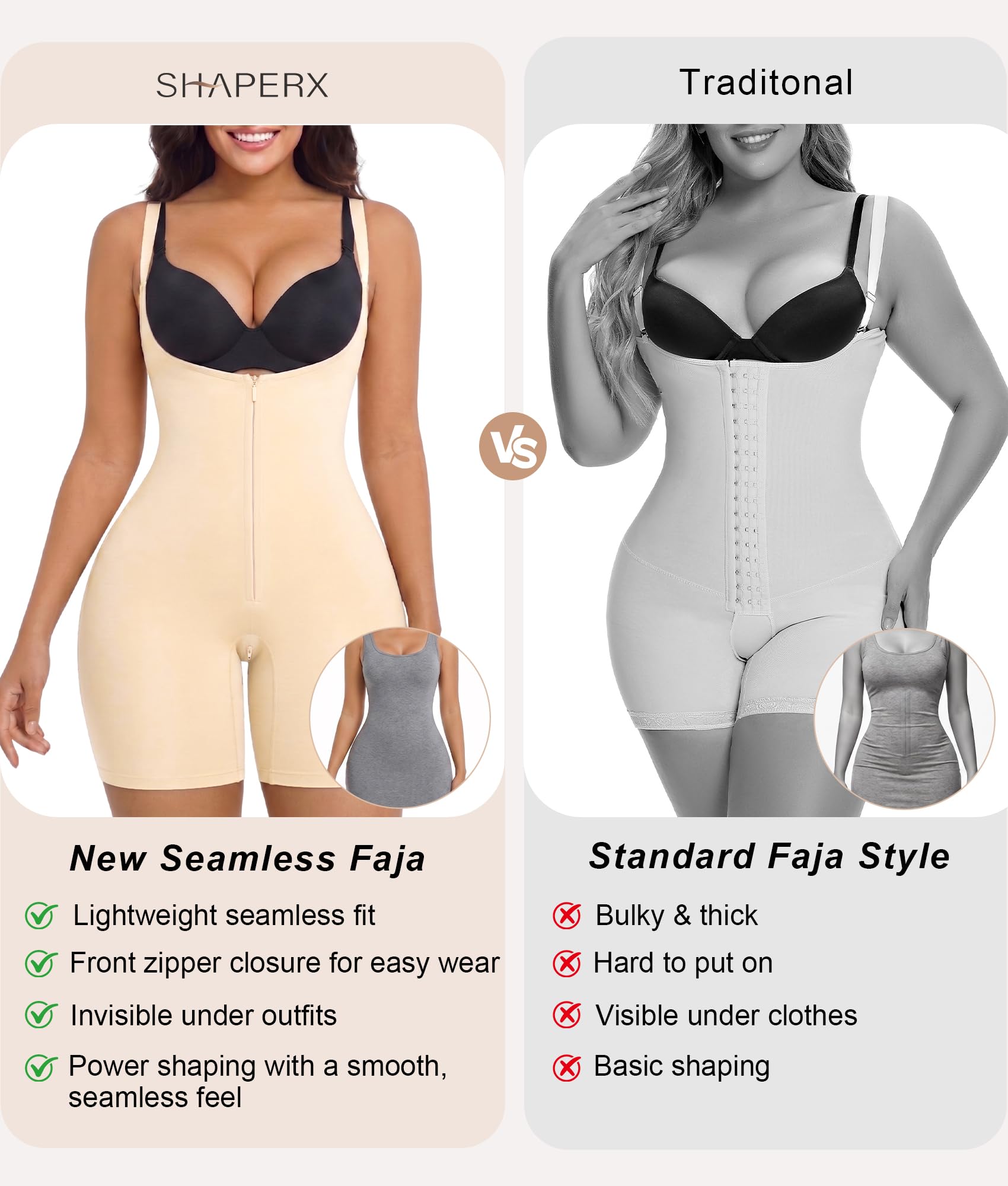 SHAPERX Faja Modellante Contenitivo Donna Body Snellente Pancia Piatta Senza Cuciture Guaina Invisibile Shapewear
