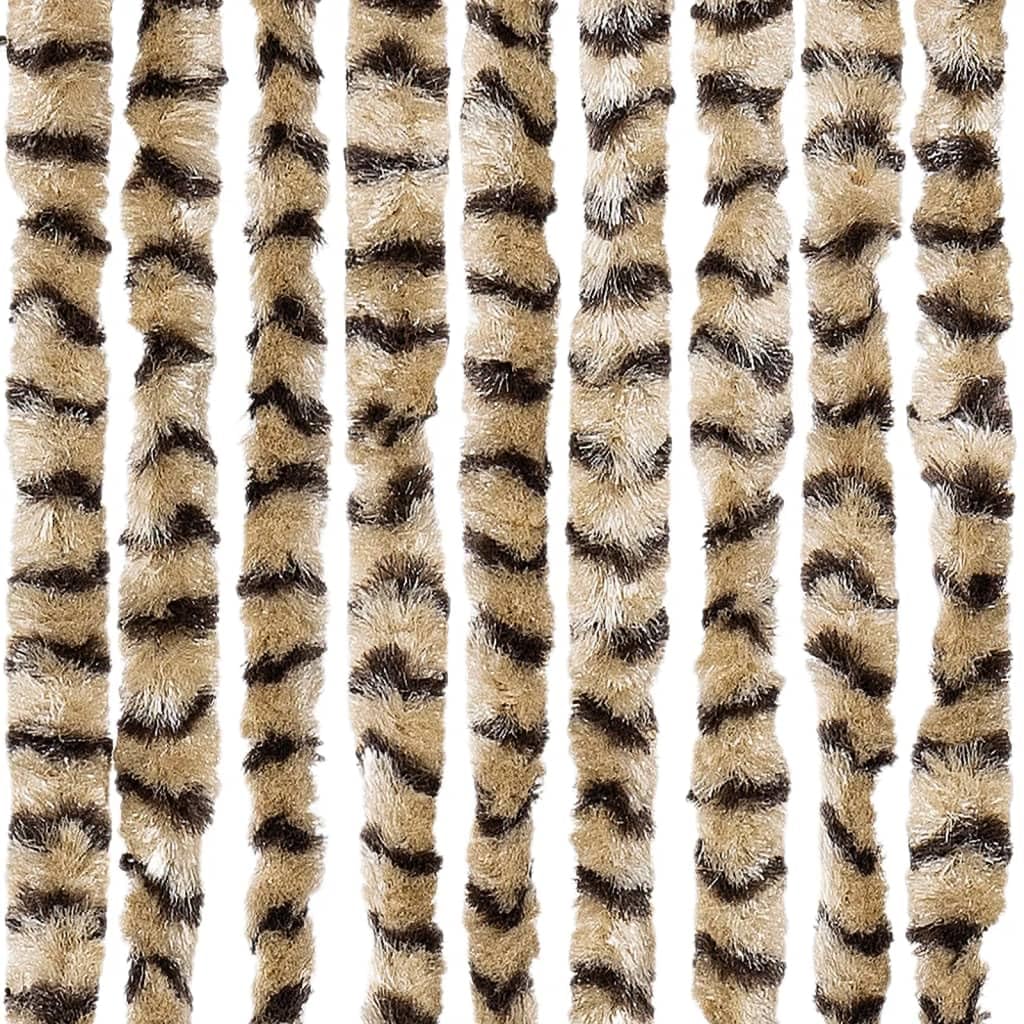 Insektenschutzvorhang Chenille Flauschvorhang Beige Braun 100x220cm Fliegengorhang Streifenvorhang Moebelwagen Tuer Balkontuer Wohnmobil Wohnwagen