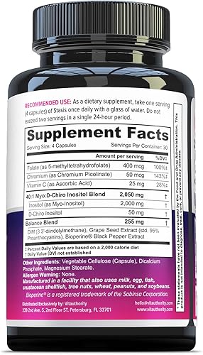 Miniatura 3 de Suplemento de menopausia mejorada para mujeres, fórmula de apoyo para la menopausia Vitauthority Stasis con mio-inositol y D-Chiro inositol para