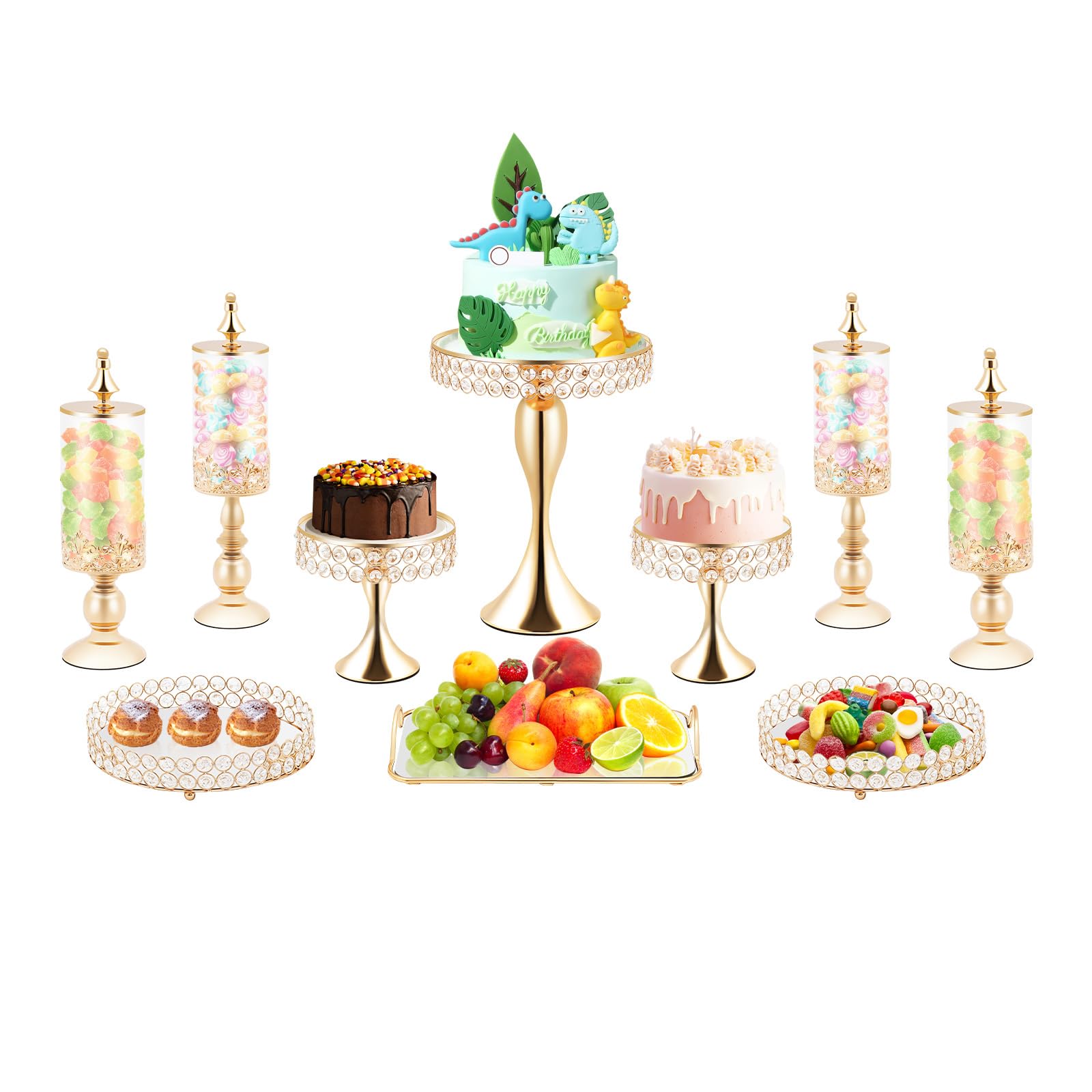 Juego de 10 Soportes metálicos para Pasteles, Pedestal para Pastel, Soporte Redondo metálico para Cupcakes, Plato exhibidor para Cupcakes y postres, Soporte Tipo Torre con Espejo p