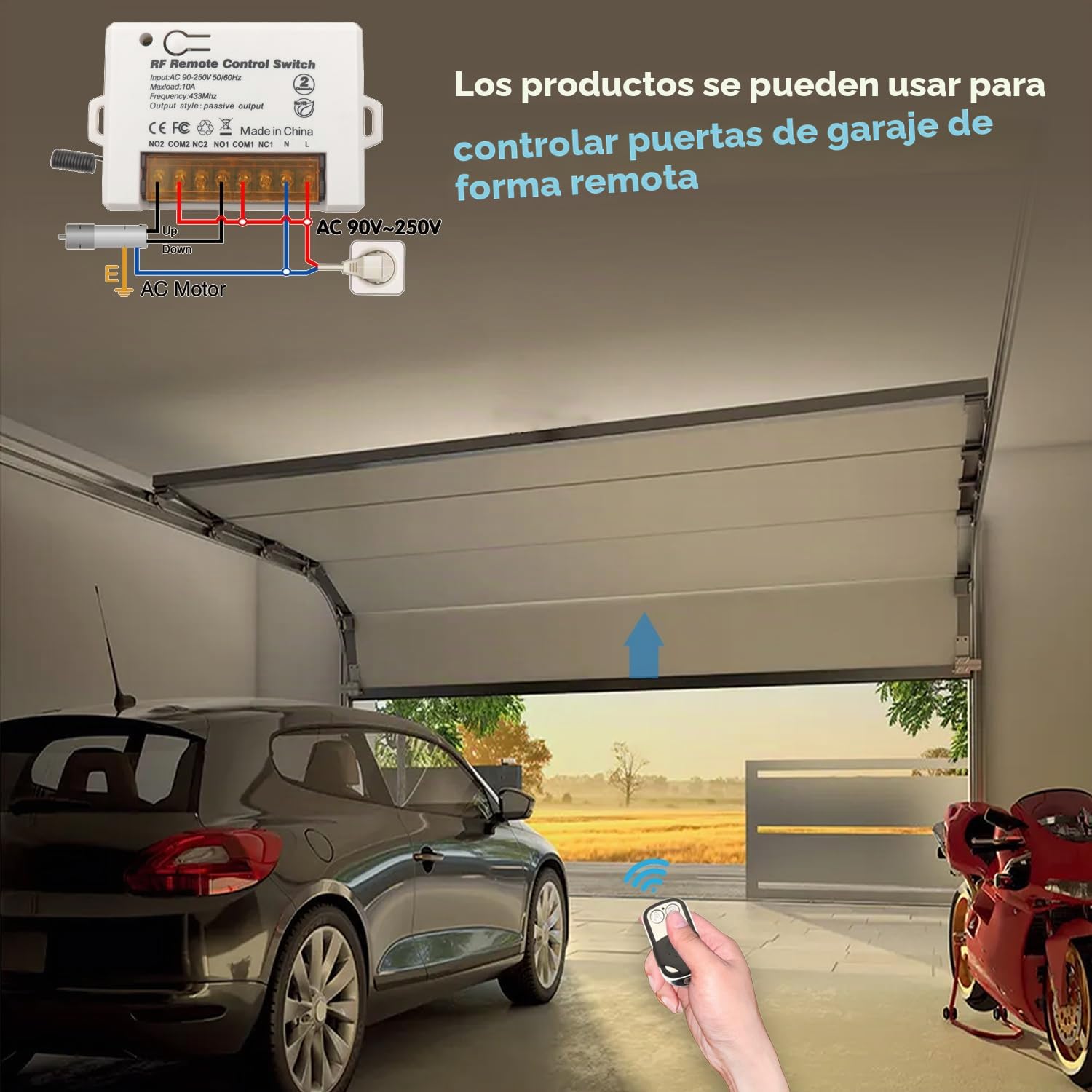 DieseRC Interruptor de control remoto de relé inalámbrico de 2 canales 433Mhz RF AC 220V 230V 10A Receptor de relé con 2 transmisores Llavero, Terminal grande Cableado fácil