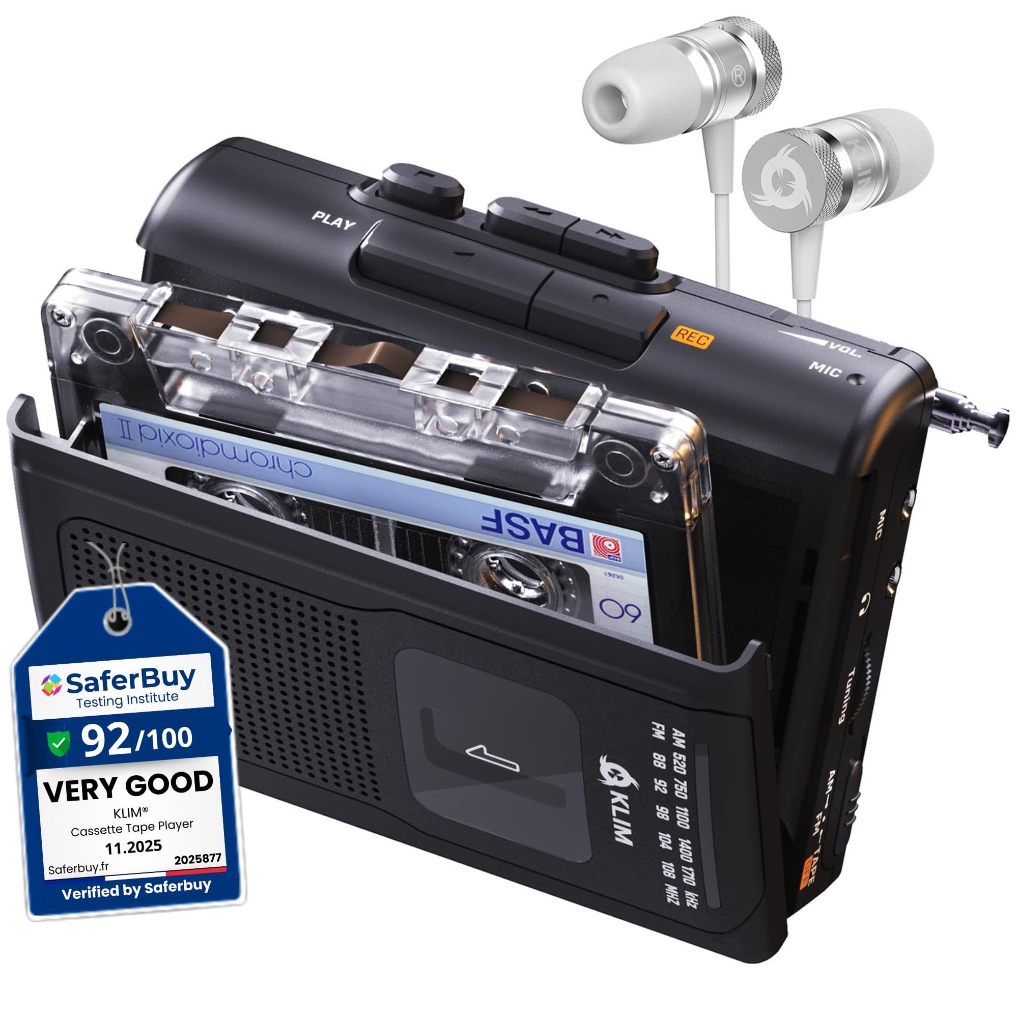 KLIM K8 Cassette Tape Player Portable with Fusion Headphones - Cassette Recorder - New Version - AM/FM - Built-in Microphone & Speaker - Headphone Jack & Earphones - Black-image-41