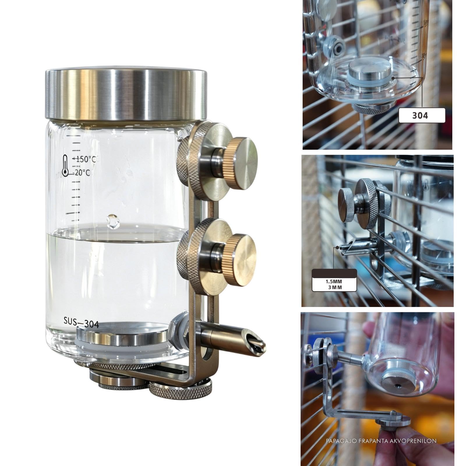 Dispensador de Agua para Pájaros, Comedero Automático para Jaula, Accesorios de Instalación, Aguja Táctil a Prueba de Fugas, Material de Acero Inoxida, Aguja Fina de 250 Ml