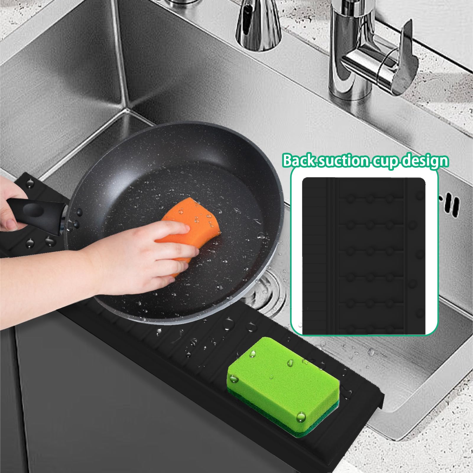 Tappetino Drenante In Silicone Per Rubinetto Da Cucina E Bagno, Paraspruzzi Con Foro Regolabile, 33,5x12 Cm, Anti Macchia, BPA Free