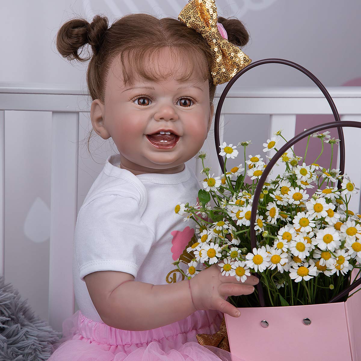 27 Inch Reborn Baby Dolls Girl Muilti-Layer Painted Skin Cloth Body Newborn Doll for Toddler Kids Birthday Gifts (Brown Eyes)