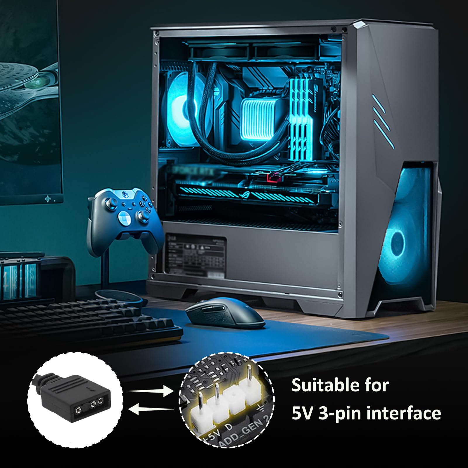 Câble Répartiteur ARGB 1 vers 3, Adaptateur RGB 5V 3 Broches, Extension LED pour Ventilateurs PC Compatible ASUS MSI Gigabyte ASRock