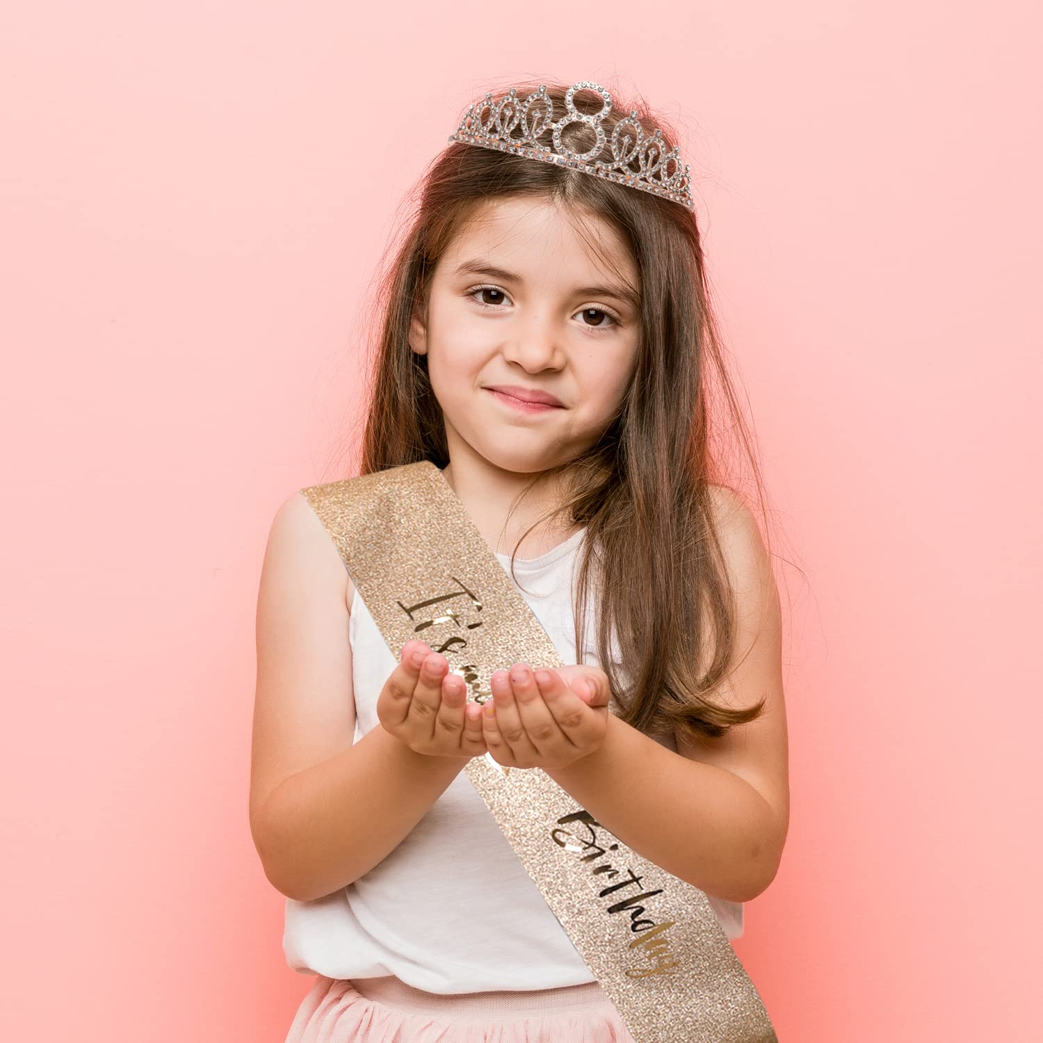 Décoration Fête Fille Set Anniversaire 9 Ans Fille - Couronne Strass Et écharpe "It's My 9th Birthday" - Violet Couronne Princesse Strass