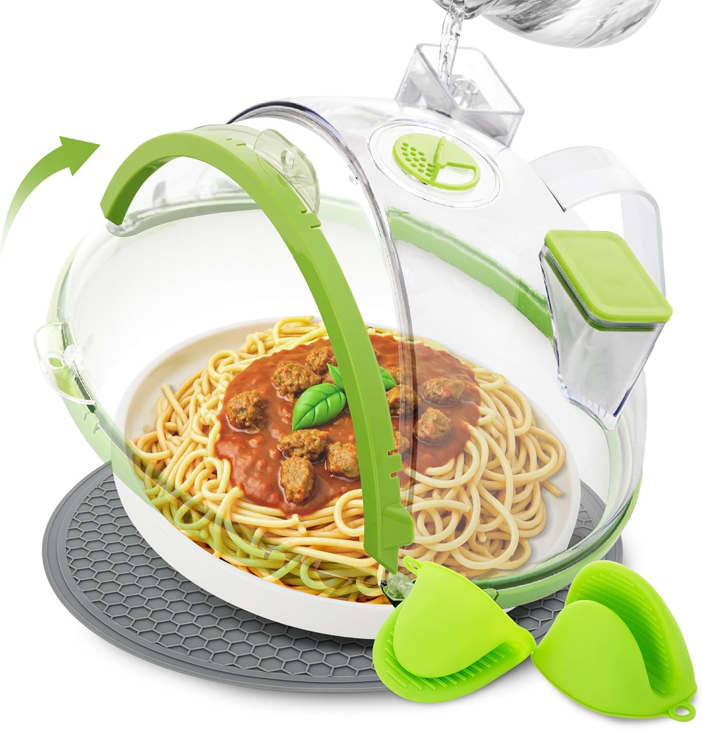 Microwave Cover for Food - 12'' Microwave Splatter Cover With Water Steamer, Green 12 inches Green
