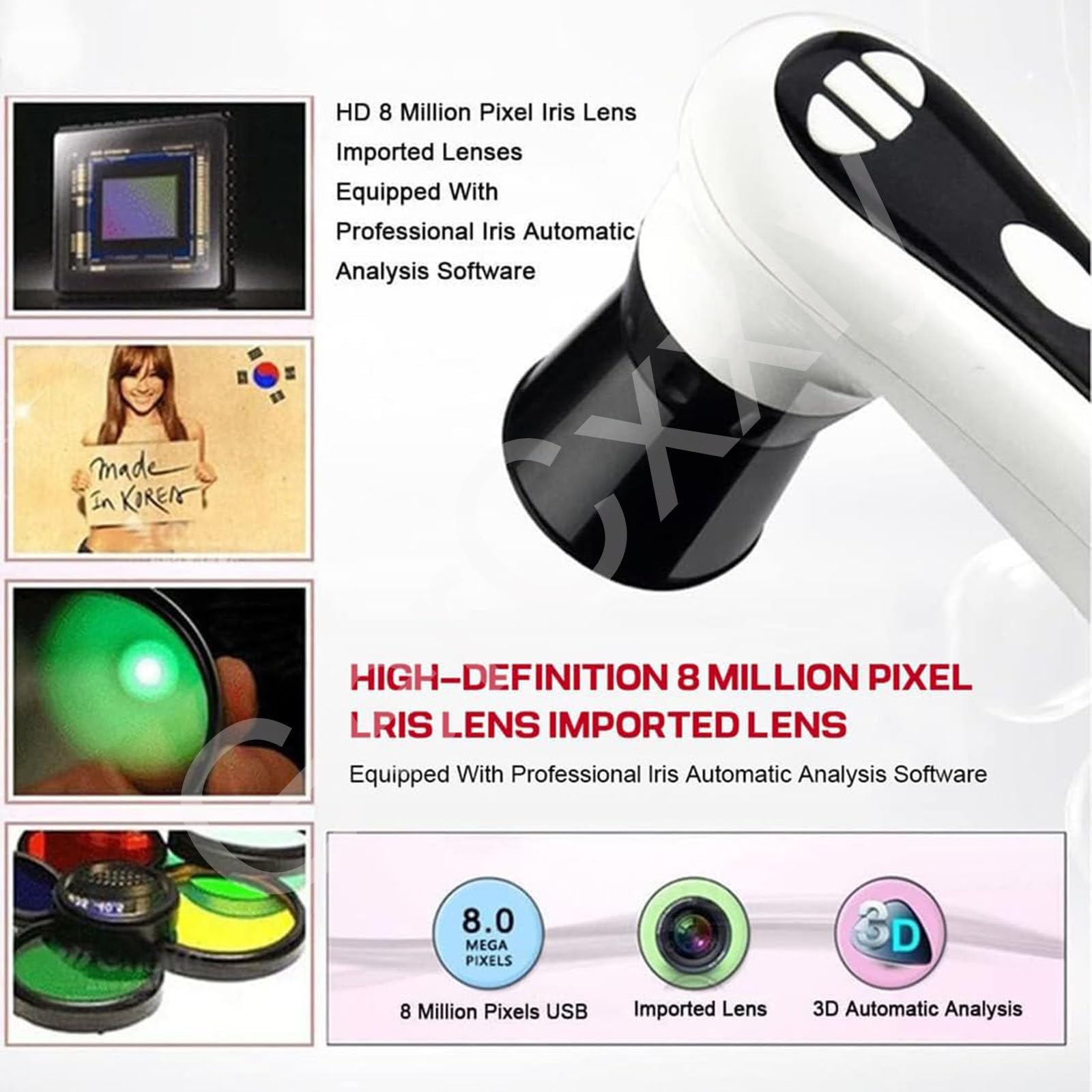 USB iridoscopio Telecamera iridologica,Iris Software per diagnosi Eye,Rivelatore Iride 8.0 MP,Telecamera per L'iridologia Occhio,30x Lente Dell'iride