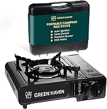 GREEN HAVEN Portable Camping Stove with Cary Case | Premium Camping Gas Stove |EN417 Compliant Camping Stove Gas Portable | Gas Camping Stove with Automatic Ignition & Heat Control (Black Stove)