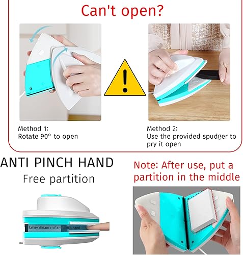 Miniatura 3 de Aoikumo Cepillo de vidrio magnético lleno de agua, cepillo de limpieza de vidrio de doble cara para limpieza de ventanas, herramienta de limpieza