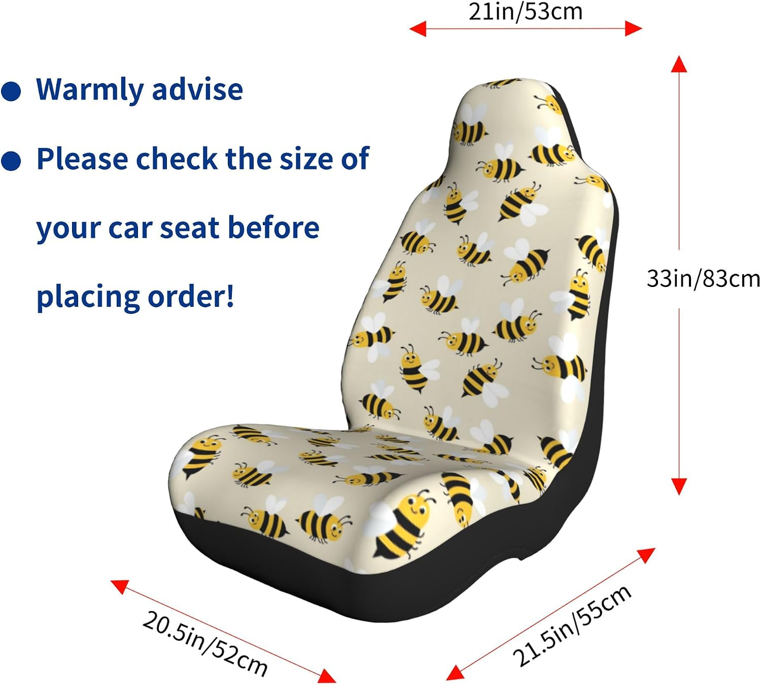 RIMENCH Front Seat Cover 2 Pcs Universal Vehicle Seat Protector Mat Covers, Fit Most Cars, Sedan, SUV, Van Truck (Cute bee Pattern)