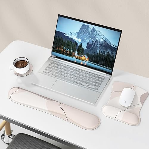 Miniatura 7 de iCasso Reposamuñecas 3 en 1 para teclado + reposamuñecas para mouse + posavasos, base de goma antideslizante, bonita alfombrilla para mouse fácil de