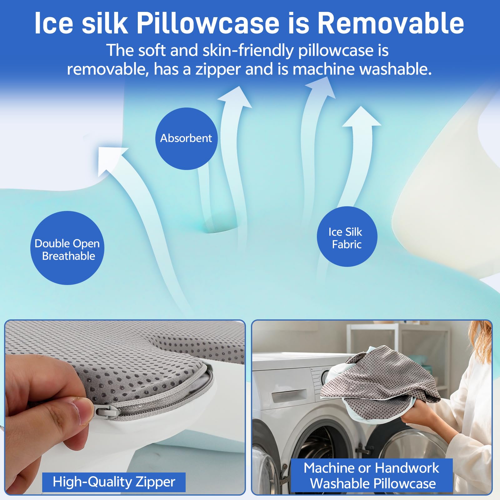 Cuscino ortopedico per dolori al collo, cuscino ergonomico con federe rinfrescanti e lavabili, in memory foam, per chi dorme sul fianco, sulla schiena, sulla pancia, per leggere