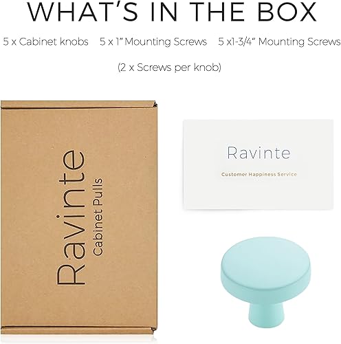 Miniatura 112 de Ravinte Paquete de 50 pomos de gabinete de cocina de 1-1/4 pulgadas, pomos redondos sólidos para cajones de aparador, pomos de tocador negro mate