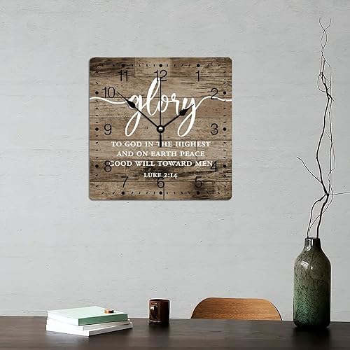 Miniatura 6 de Reloj de pared de PVC Gloria a Dios en el Higheat y en la Tierra Peace Relojes sin marco Inspiración Versículo de la Biblia 12 pulgadas funciona con