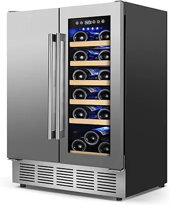 Wine and Beverage Refrigerator Undercounter, 24 Inch Beverage and Wine Cooler Dual Zone with Upgraded Cooling, 18 Bottles and 57 Cans Large Capacity Beverage Fridge for Outdoor Kitchen