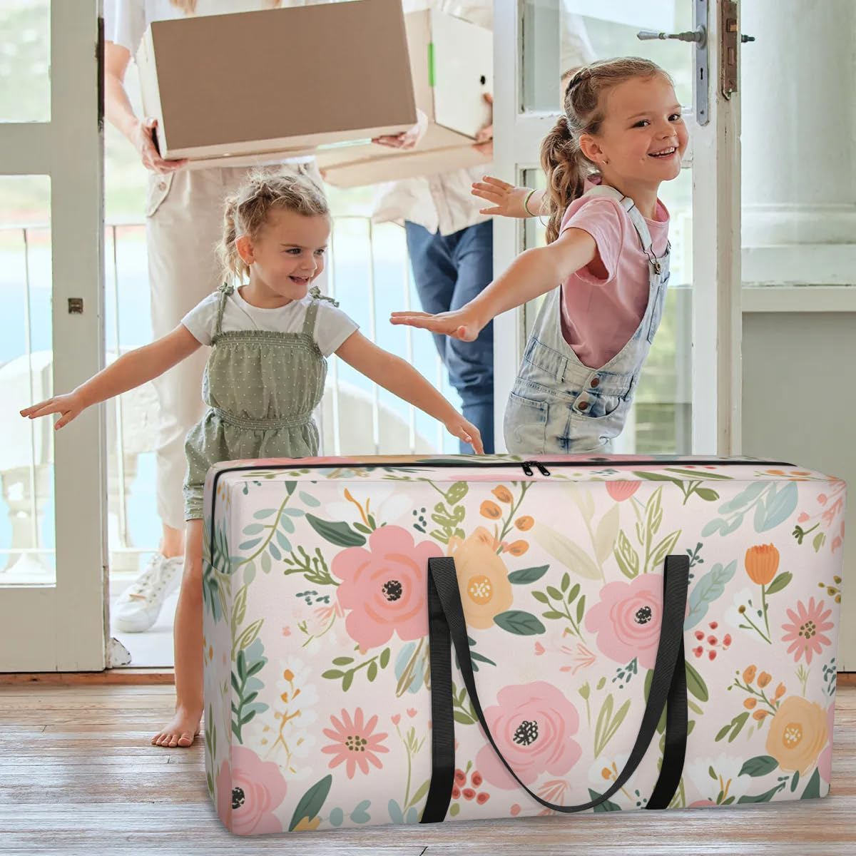 Moving Bags Heavy Duty Storage Bags for Clothes Moving Supplies Packing Bags for Moving Traveling Patterned Flower Floral