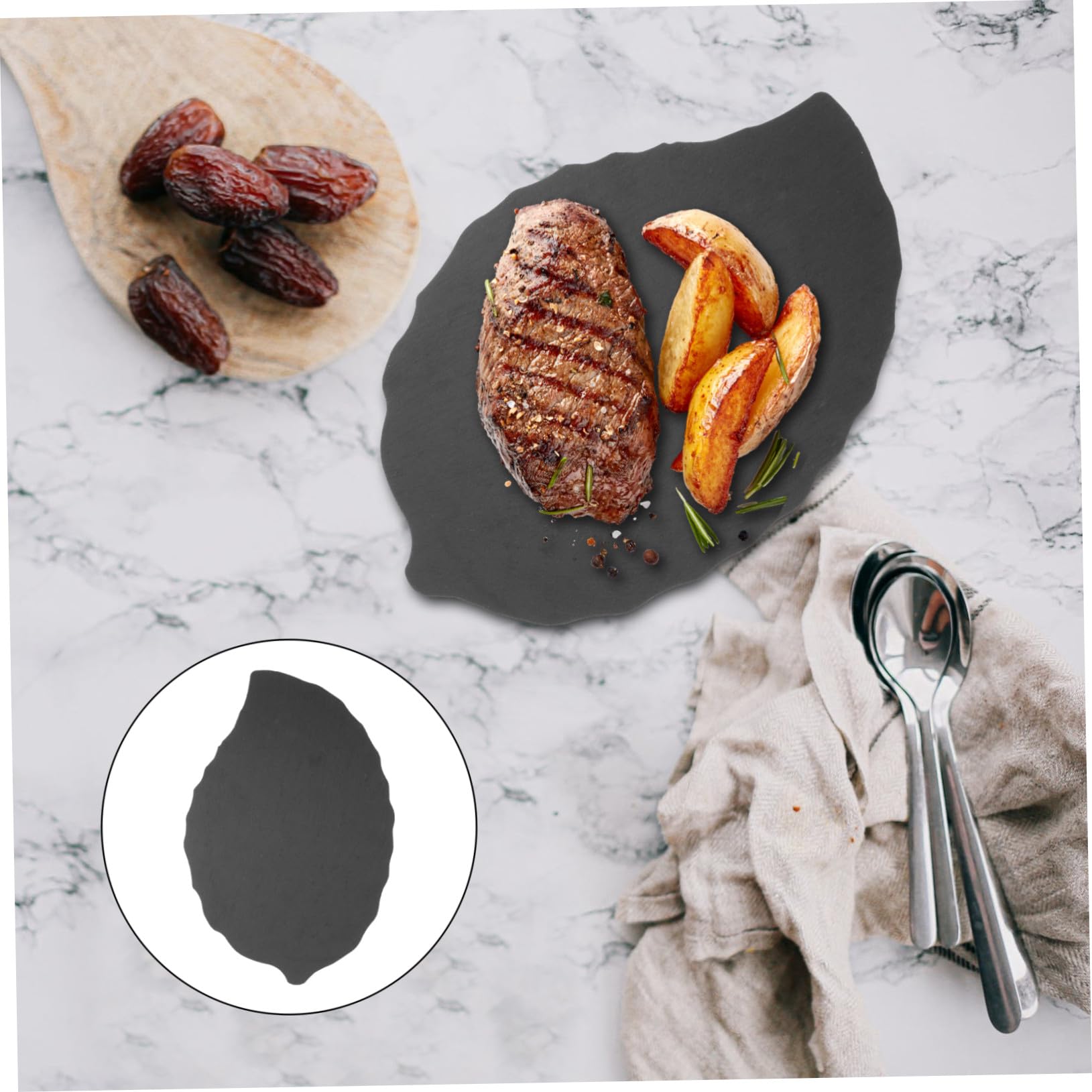 Blattförmige Schiefer Servierplatte aus Naturstein 30x20cm Mehrzweckteller für Sushi Steak und Desserts Leichter Küchenteller für Stilvolle Präsentation