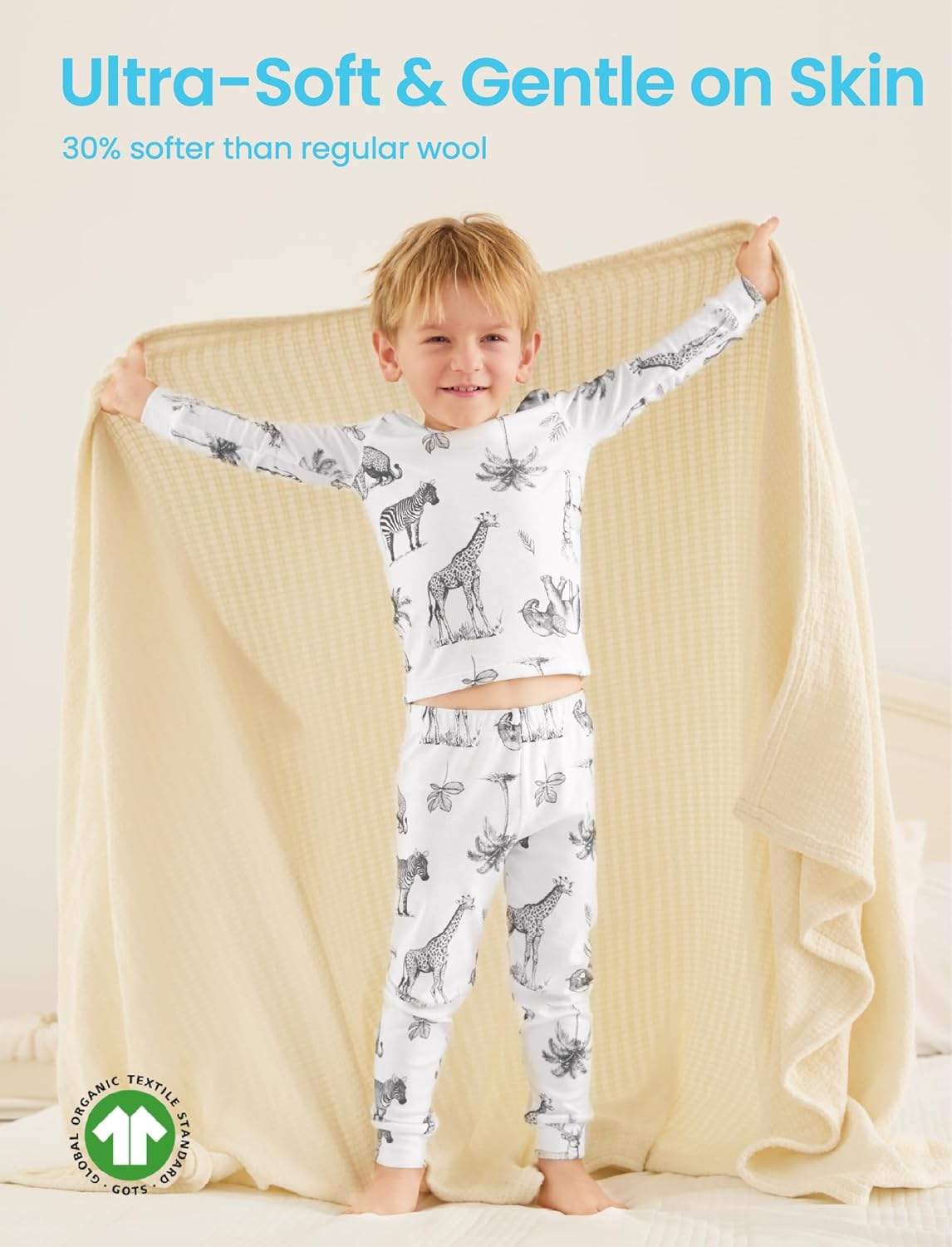 PATPAT Toddler Pajama Set with Premium Soft Wool & Tencel Blend, Snug Fit Pjs Temp-Balancing Sleeper for Kids Baby Boy Girl - Image 4