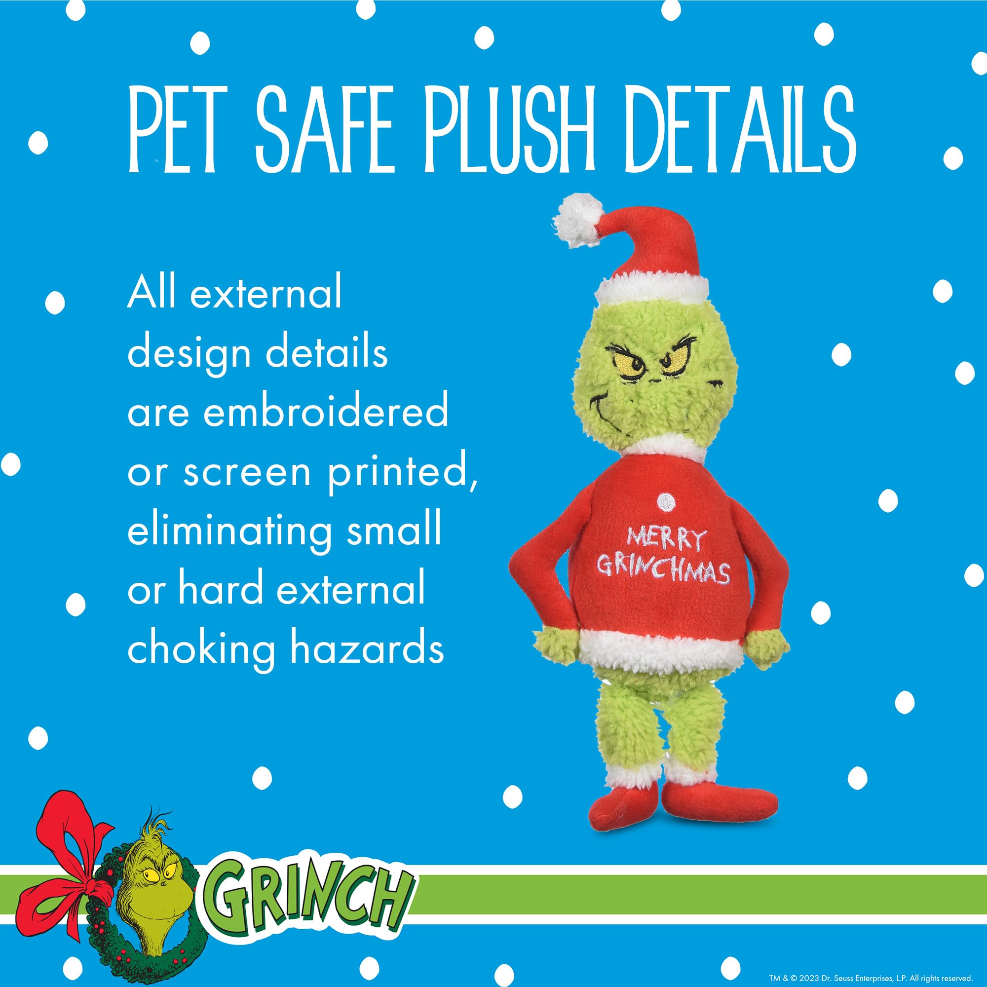 Dr. Seuss for Pets How The Grinch Stole Christmas 23 cm Merry Grinchmas pluszowa piszcząca zabawka dla psów, piszczące zabawki dla psów, pluszowe zabawki dla psów, świąteczne zabawki dla psów