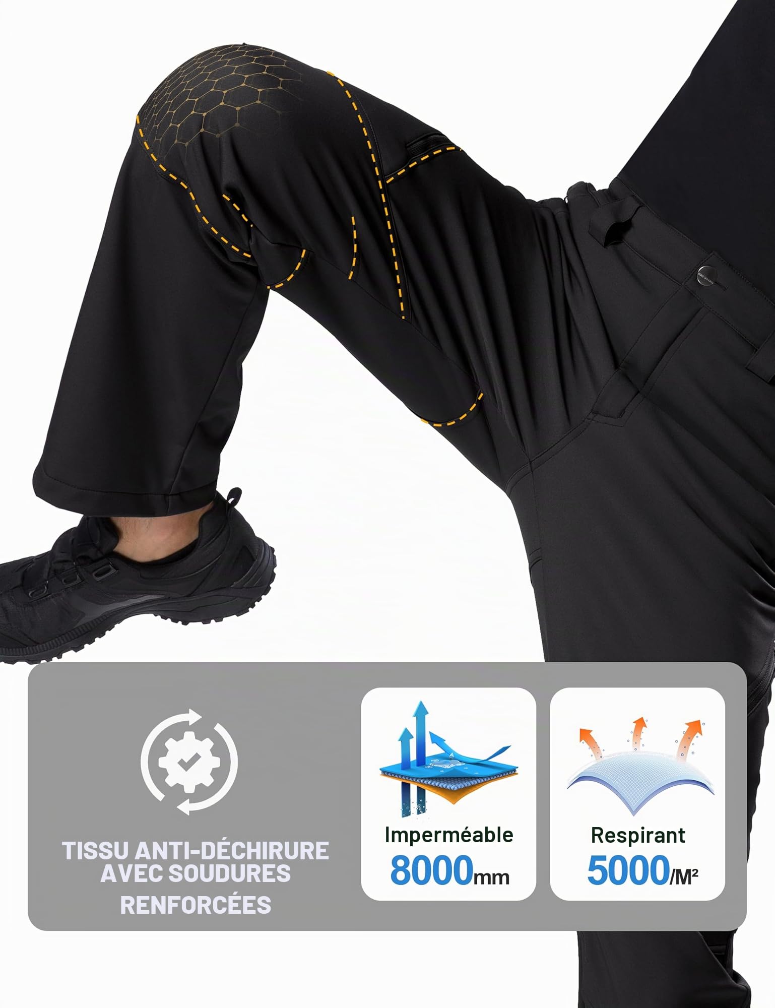 FREE SOLDIER Pantalon Ski d'hiver pour Hommes Pantalon de Chasse Imperméable Coupe-Vent Softshell Doublé de Polaire pour la Randonnée