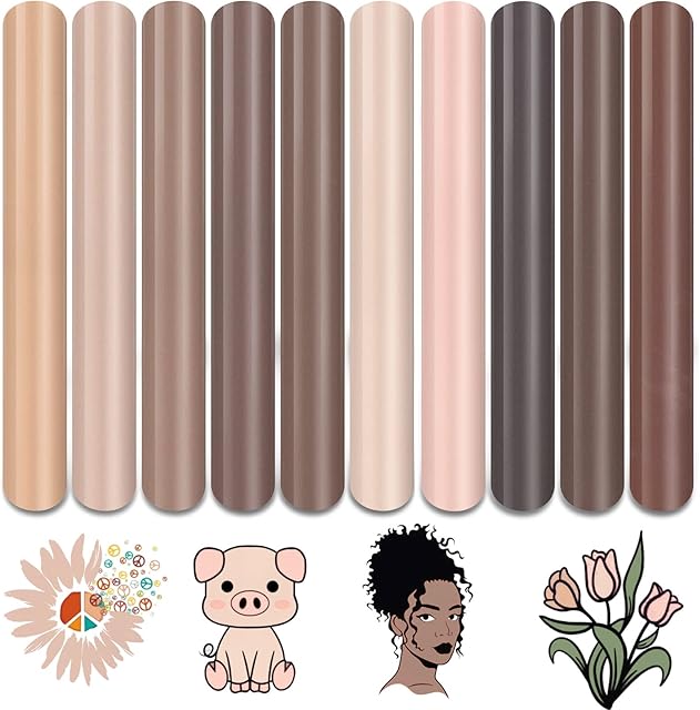 Tintnut Skin Tone Heat Transfer Vinyl - 10 Sheets Bundle 10x12 Inch Cream Barely Beige Iron on Vinyl Brown HTV Craft Cutter DIY T-Shirt Clothing for Cricut Silhouette Cameo