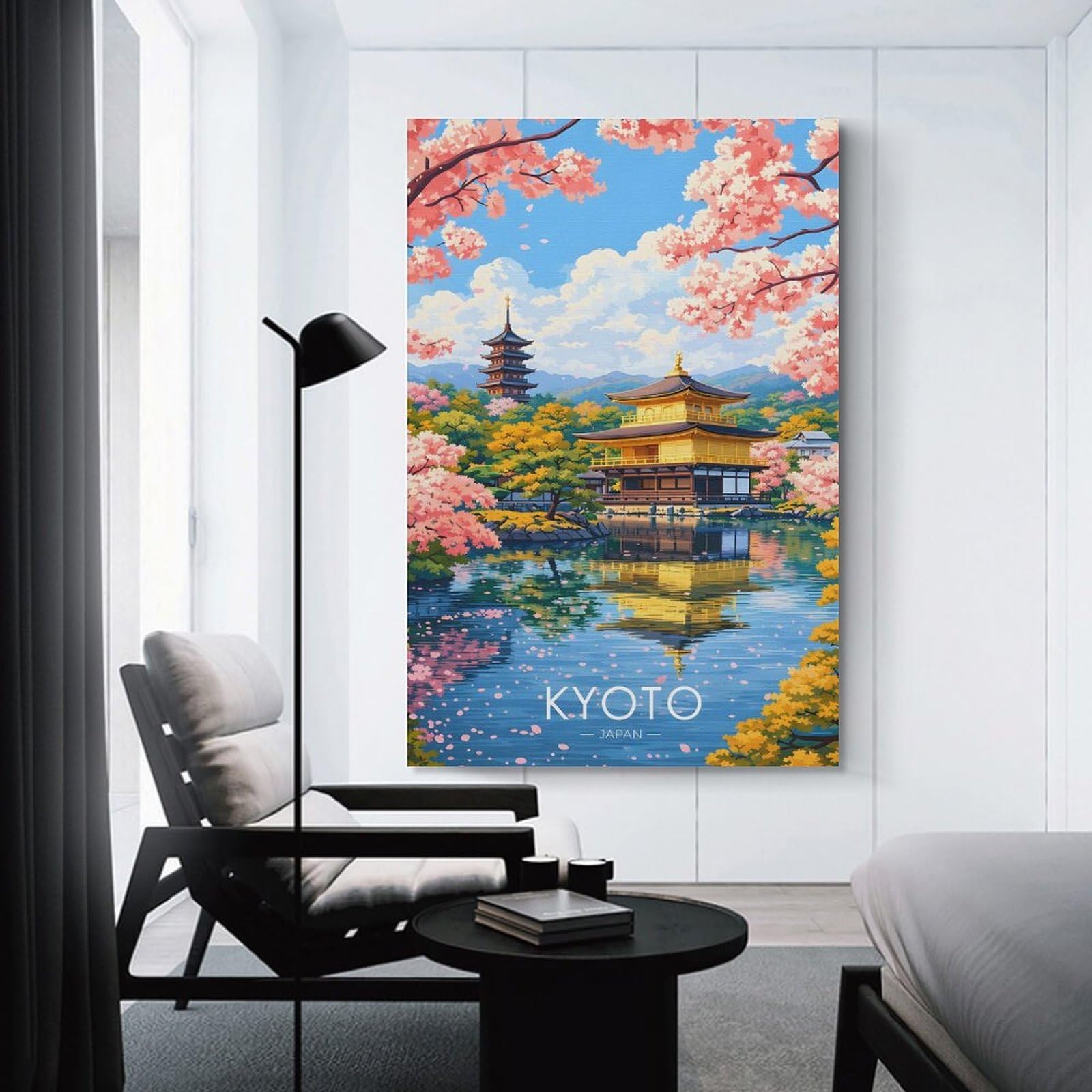 Junmoney Unframe-Style-23-1 Kyoto Golden Pavilion Cherry Blossoms Canvas Wall Decor, 12X18inch(30X45cm), For Gallery Wall Decor And Room Displays, Wall Decor Suited To Curated Displays