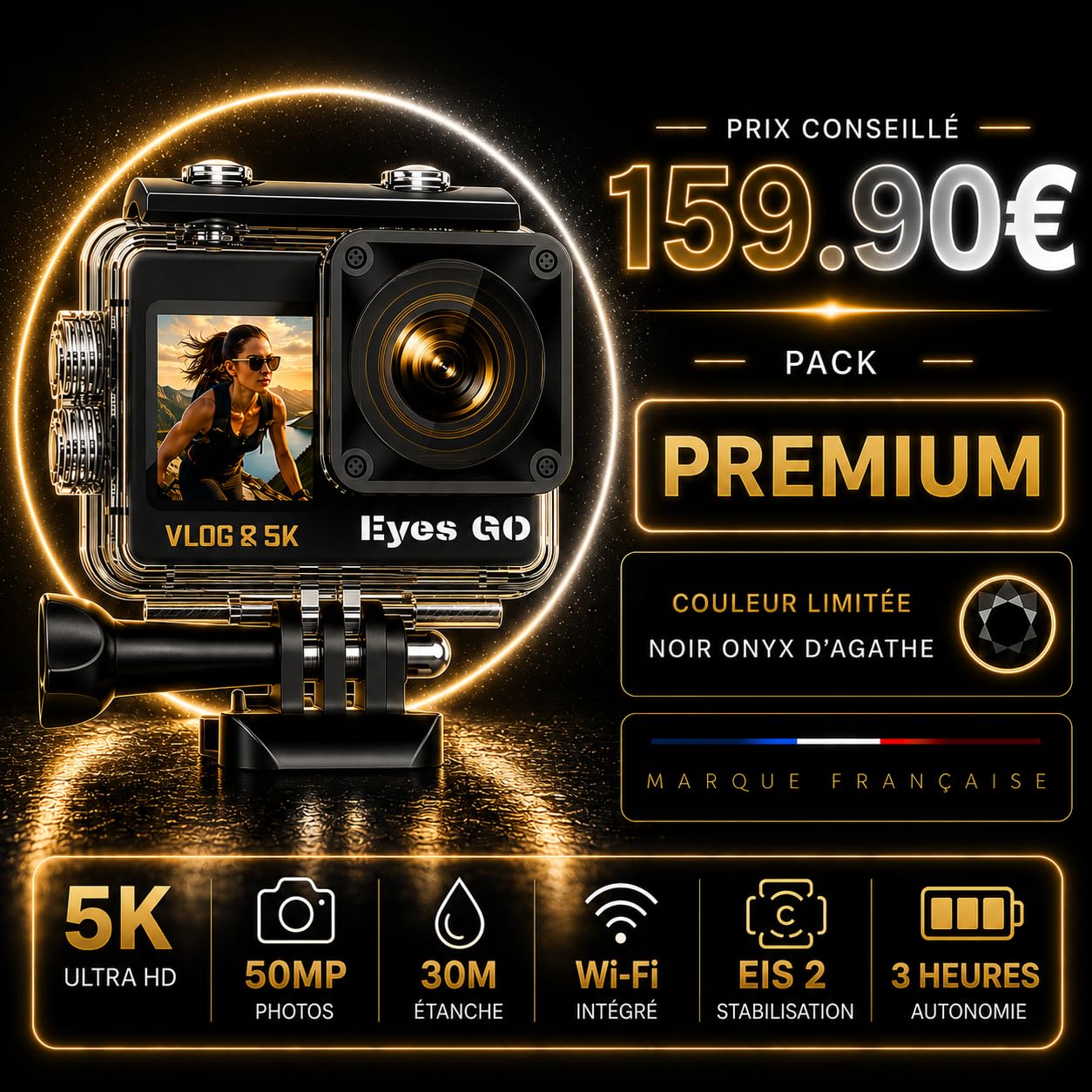 5K26 - Caméra Sport 5K30fps 4K60FPS 120FPS - 31 Accessoires - Photo 50MP - 2 Ecrans Tactile Vlog - Télécommande Micro 360° - Stabilisateur E.I.S 2.0 Étanche 30M - Carte SDXC 64GO - 2X1350mAh