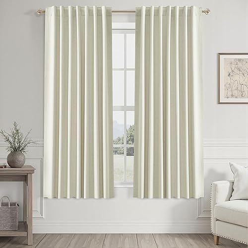 Miniatura 57 de UHITECH - Cortinas opacas de 84 pulgadas de largo, juego de 2 paneles de lino natural, 100% opacas, cortinas negras para dormitorio, sala de estar,
