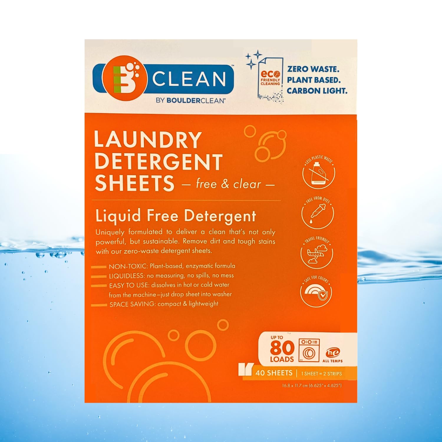 BClean Laundry Detergent Sheets 1x40 count - Plant Based - Eco Liquidless Soap - Reduced Plastic - Tough Stains &amp; Odors - Gentle to Skin, Hot &amp; Cold Cycles, Free &amp; Clear - Travel Friendly (80 loads)