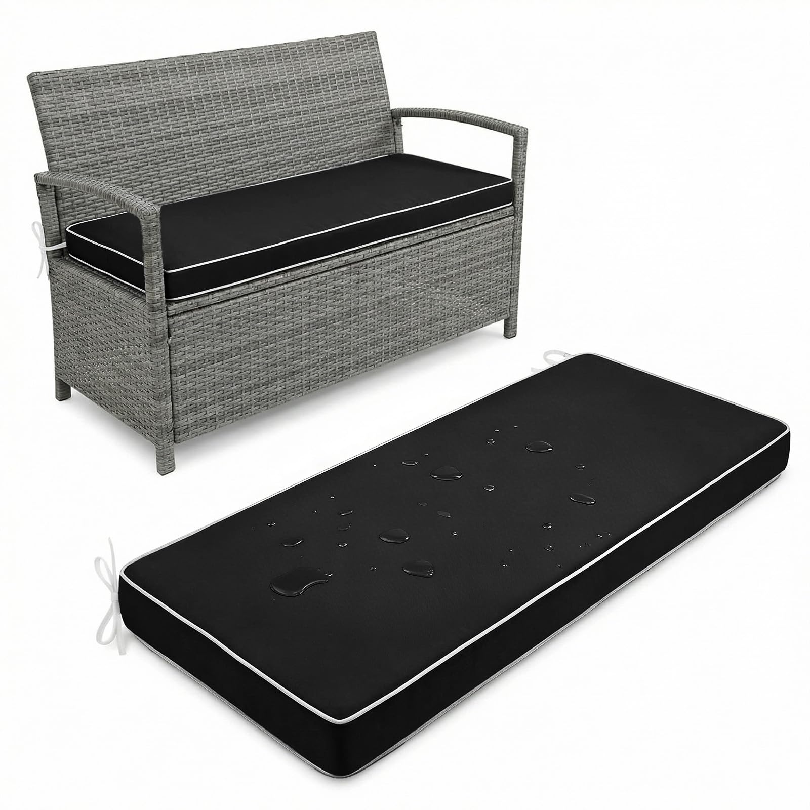 Aocase Outdoor Bench Cushion 5 cm Thick 125x30cm waterproof Garden Bench Seat Pad 2/3/4 Seater with Non-Slip Backing for Patio Bay Windows Swings Indoor/Outdoor Long Chairs Multiple Sizes,Black