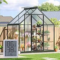 Sylviera 6x4FT Heavy Duty Polycarbonate Greenhouse - Outdoor Walk-In Kit with Aluminum Frame, Hygrometer, Lockable Door & Vented Roof
