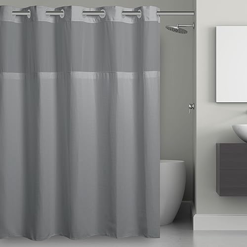 Hookless It's A Snap! Microfiber Shower Curtain, 3-in-1 Shower Curtain Includes Shower Curtain with Sheer Top Window, Flex-On Rings & PEVA Snap-in Liner, 71" x 74", Frost Grey