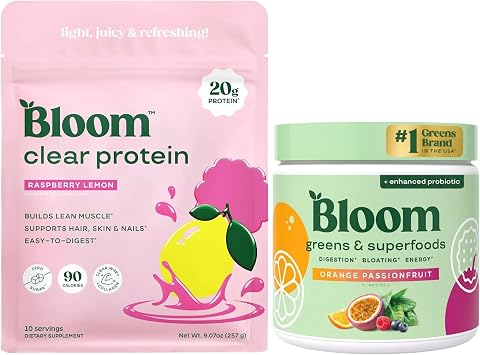 Bloom Raspberry Lemonade Clear Protein and Orange Passionfruit Greens Powder Bundle