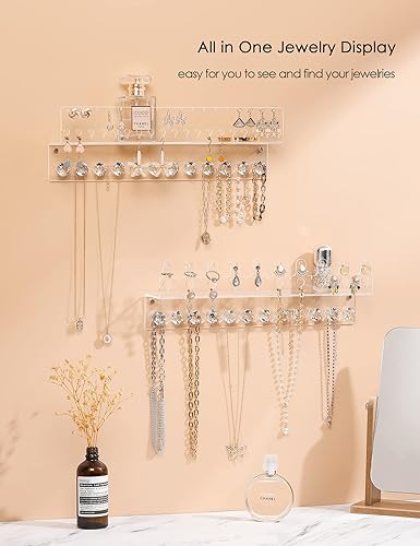 Miniatura 4 de Oaque Organizador de joyas colgante de acrílico montado en la pared con estante flotante, organizador de collares, organizador de aretes y soporte